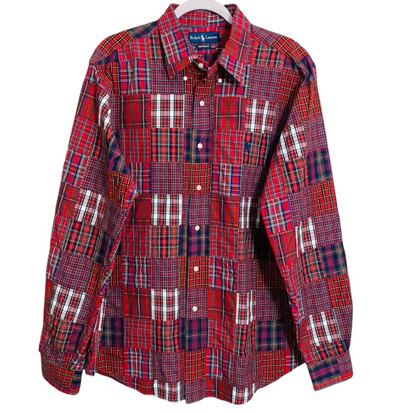 Ralph Lauren Y2K Men’s Custom Fit Patchwork Tartan Plaid Button Down‎ Size XL - Picture 3 of 7
